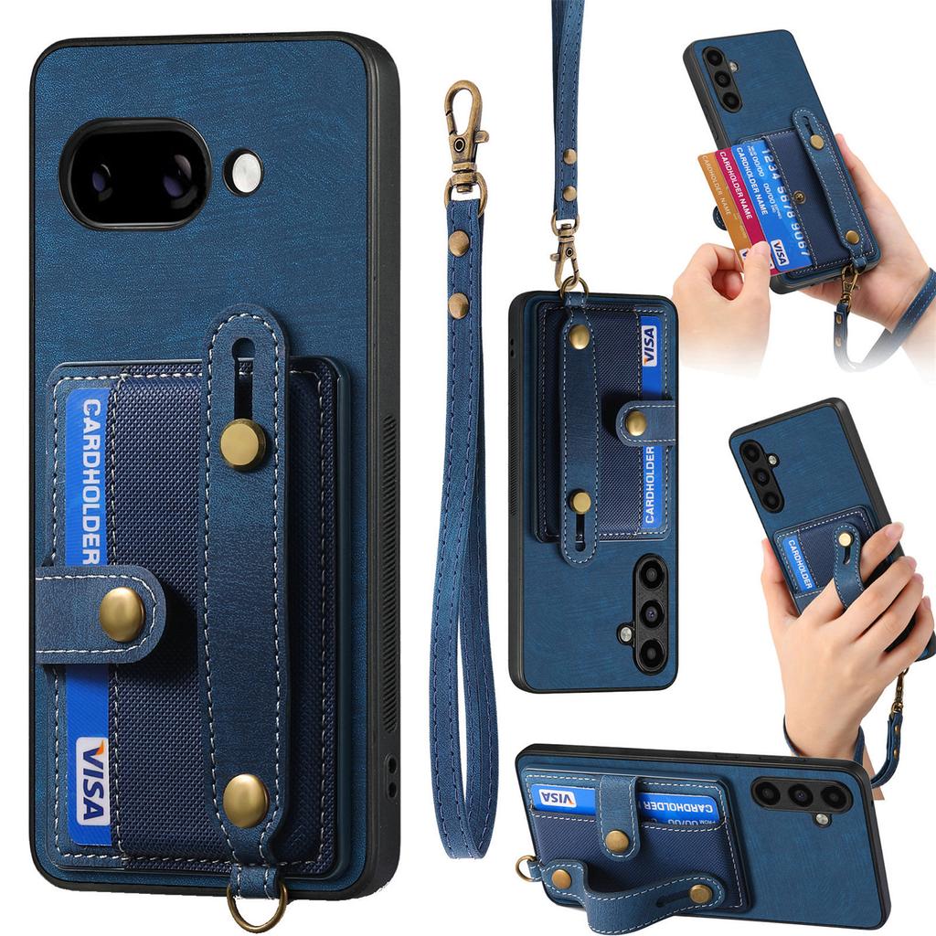 Für Google Pixel 9a Retro PU Leder Rückseite mit Kartenhalter und Armband-Ständer