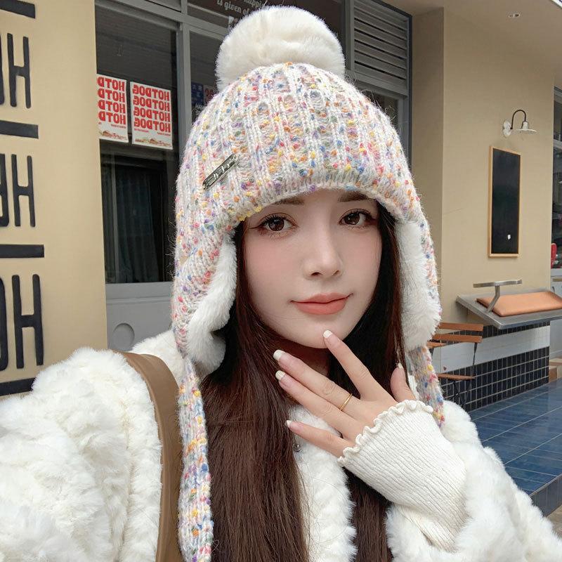 Ladies winter ear protection cotton hat wool warm casual piled thick sweet versatile cold cycling knitted Lei Feng hat
