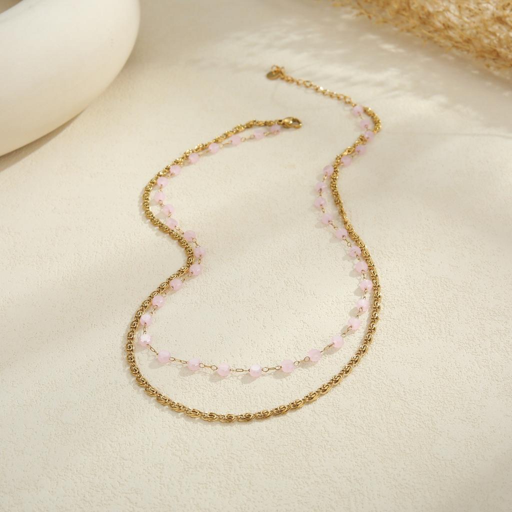 GEMCHIC Women's 18K Gold Plated Stainless Steel Layered Necklace Colorful Beads Starfish Pendant Summer Beach Clavicle Chain