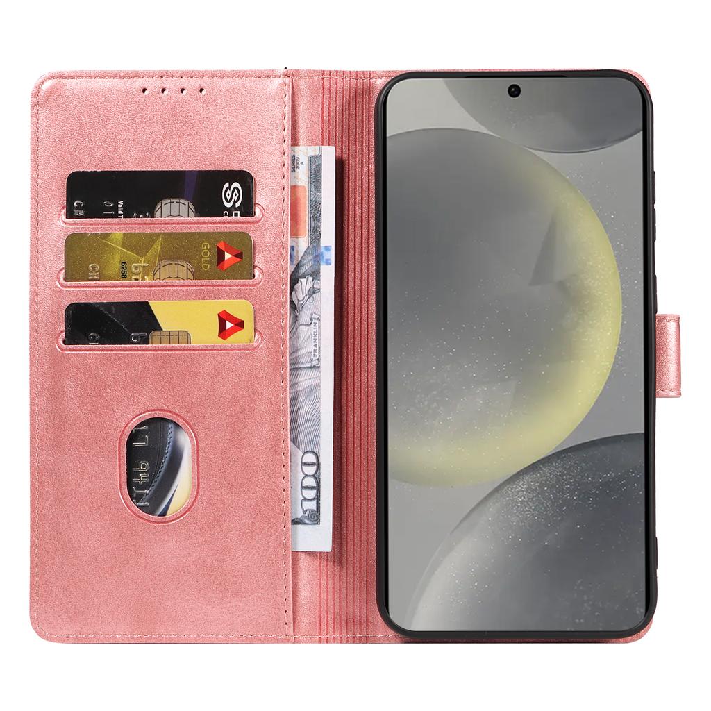For Samsung Galaxy S25 Case with 2Pcs Tempered Glass WANLONFENG WN Series Calf Texture Leather Phone Cover Big Cutouts