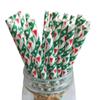 25-100Pcs Christmas Kraft Paper Straw Colorful Print Disposable Paper Drinking Straws Xmas New Year Party Home Decor Supplies