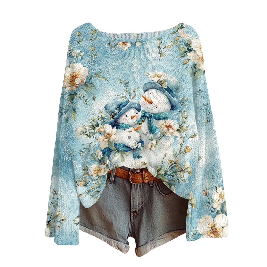 Womens  Fall Sweaters Long Sleeve Print Tops Pullover Sweaters Loose Dressy Casual Basic Clothes