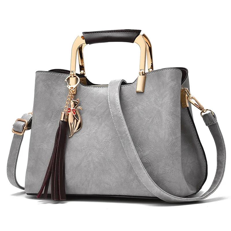 Women's New Fashi Tassel Pendant Solid Color Trend Ladies Handbag Trend All-match Retro PU Messenger Bag Shoulder Bag Wallet