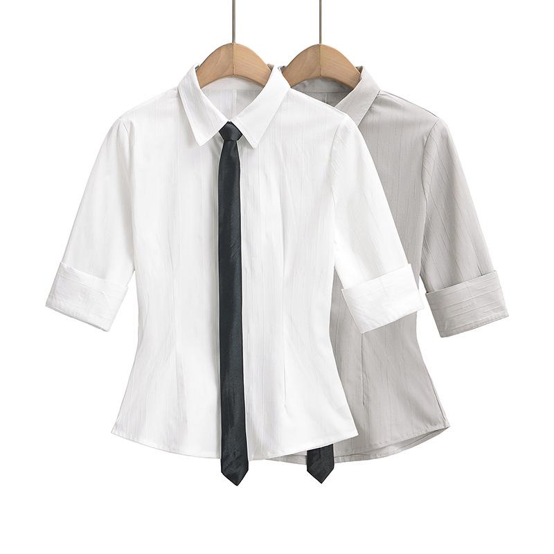 

2025 Корейский стиль Slim Fit Bow Tie Рубашка колледжа с короткими рукавами Large серый