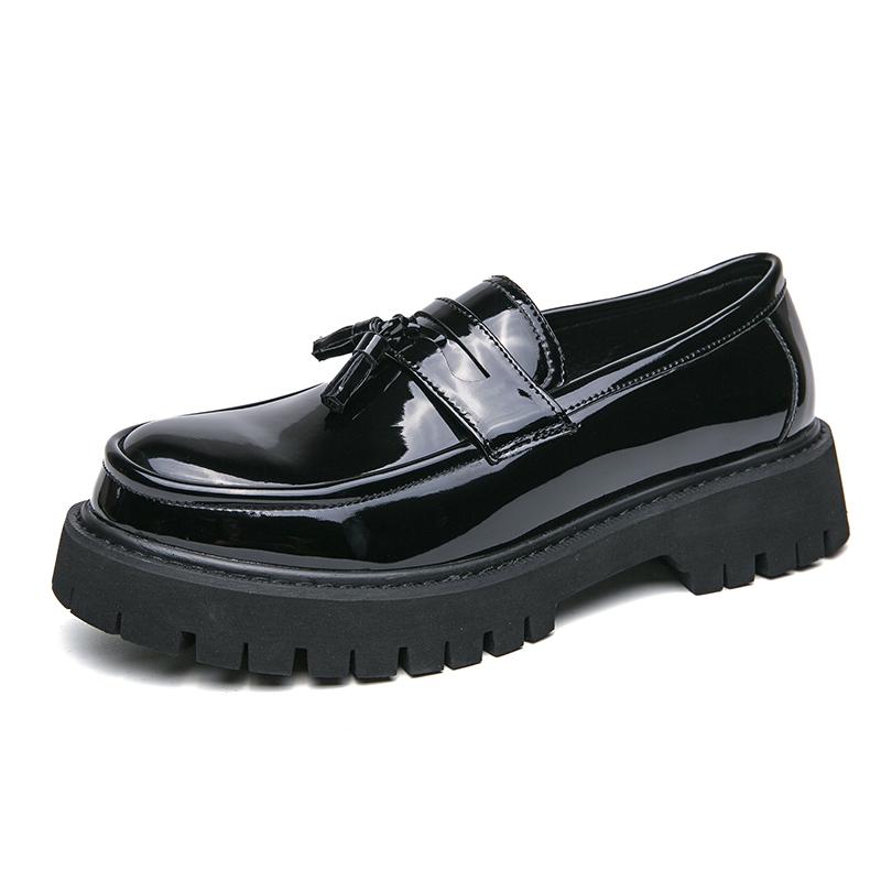 New Platform Shoes Loafers Shoes Men Thick-soled Wedding Shoes Black Formal Business Shoes Slip-on Leather Increase Casual Shoes