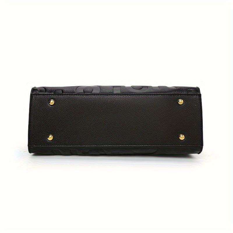 Luxury Leather Tote Bag, Large Capacity Handbag, Letter Embossed Shoulder Bag, Purse For Women