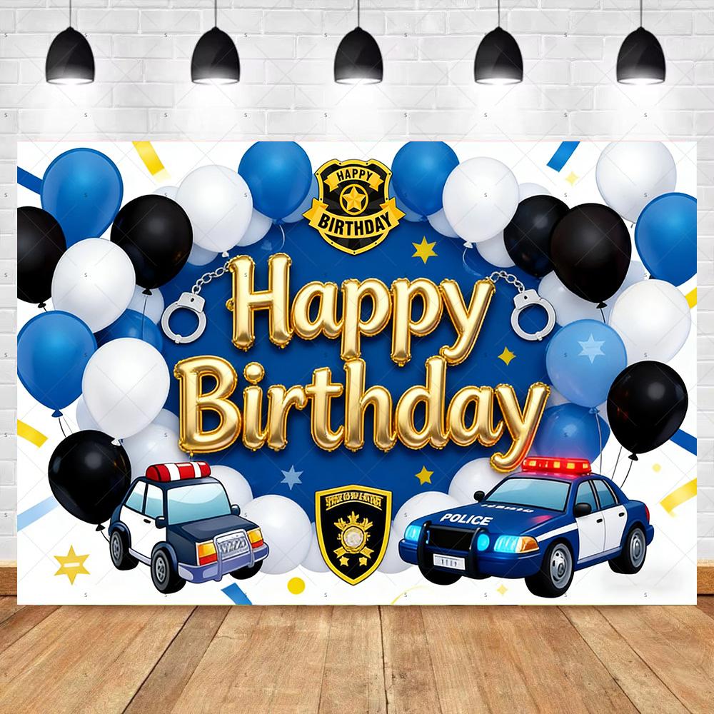 Cartoon Police Backdrop Police Station Car Background Banner Kid Birthday Party Decoration Baby Shower Supplies Photography Prop