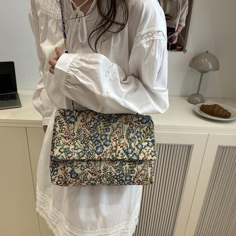 Envelope Bag Summer Flower Printing Cover Type Fashion Casual Shoulder Bag National Style Chain Handbag For Women KTY