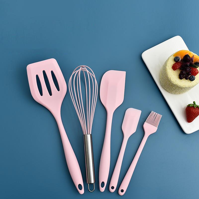 5pcs Silicone High-temperature Resistant Kitchen Baking Scraper Oil Brush Egg Beater Food Clip Baking Tool