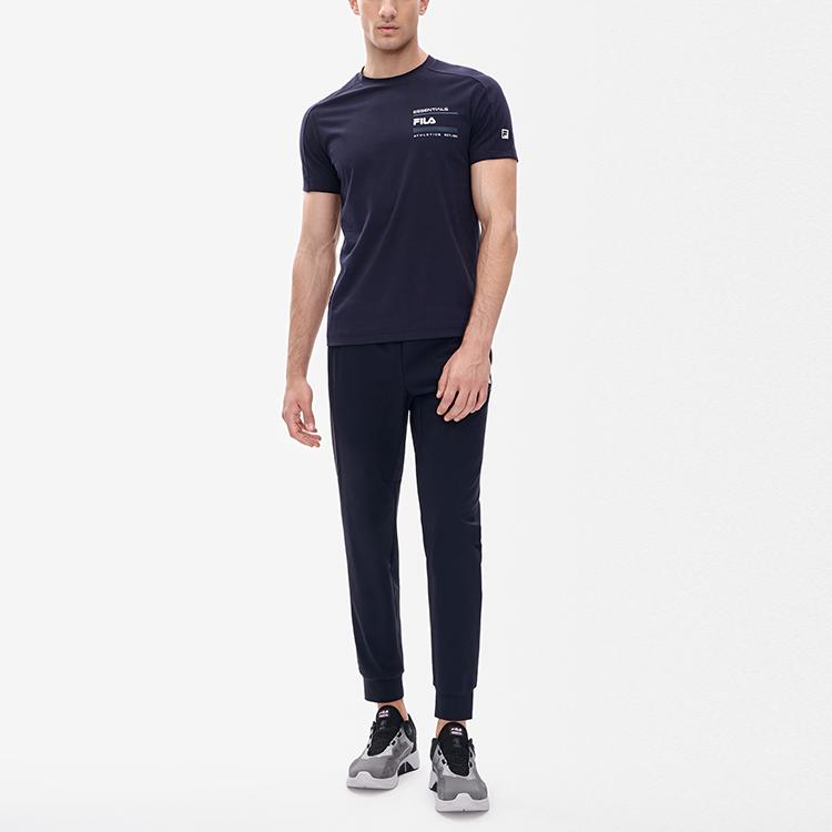 FILA Athletics Solid Color Letter Logo Round Neck Sports Simple Comfortable Casual Knit Short Sleeve T-Shirt Men T-Shirt Dark-Blue A11M231120F-NV