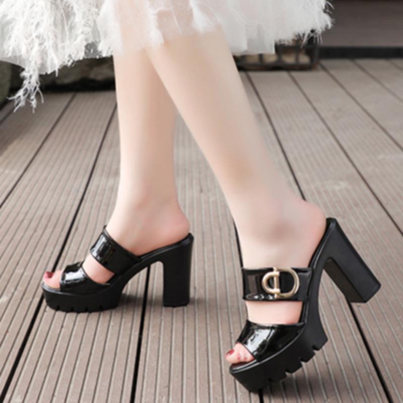 

Женские тапочки, новые босоножки на платформе Fish Mouth с высоким каблуком, модная обувь для активного отдыха, трендовые сексуальные элегантные роскошные тапочки, женские слайдеры 38