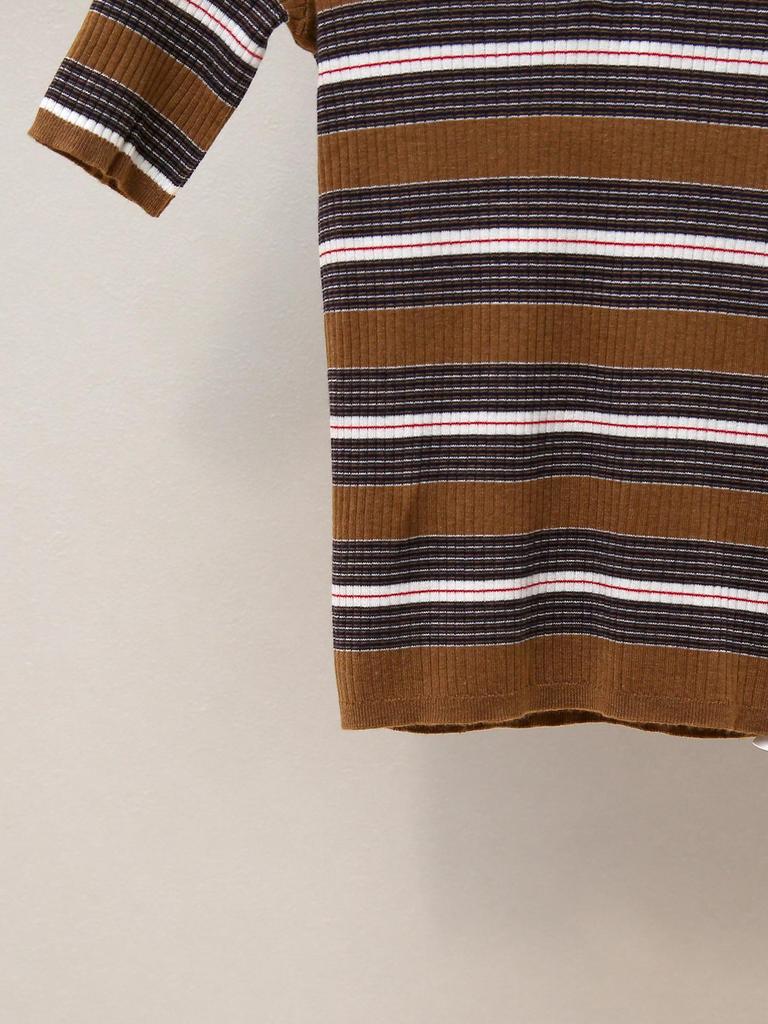 Dámský podzimní francouzský úzký pruhovaný pletený polo svetr s límečkem