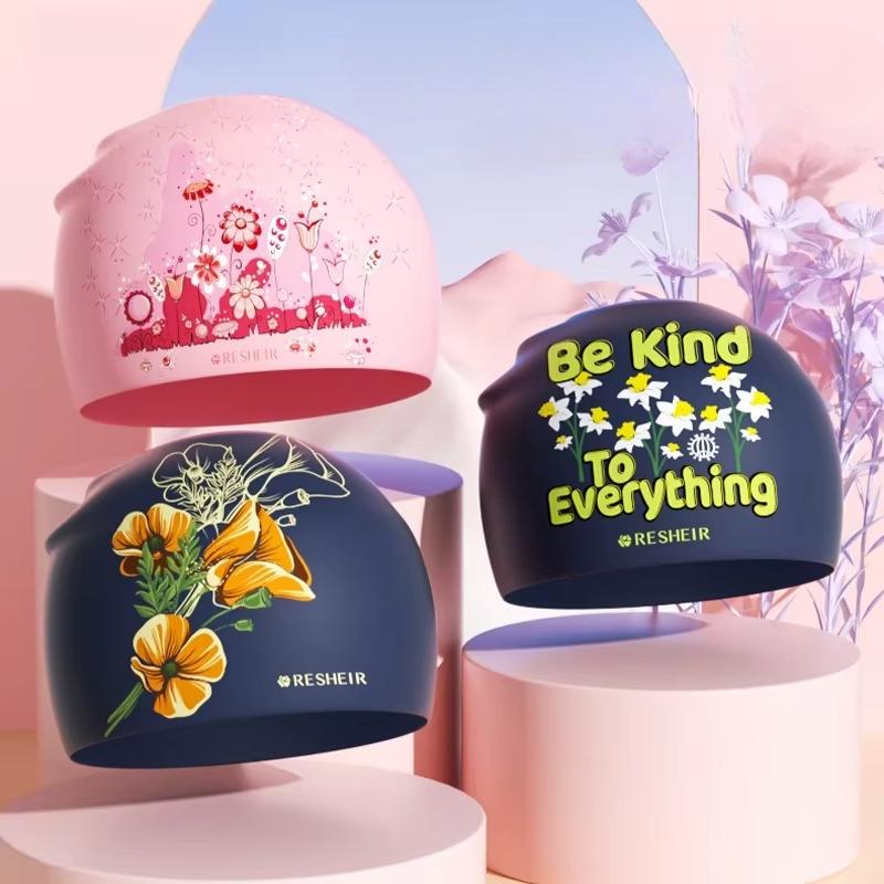 Printed Waterproof Adult Women Swimming Cap Silicone Elastic Comfortable Professional Sport Swimming Caps Swimming Accessories