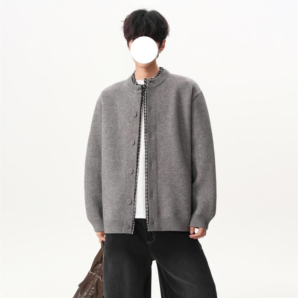 Men's Retro Patchwork Knit Cardigan - Autumn/Winter Trendy Loose Fit, Casual Button-Up Two-Piece Sweater.