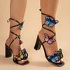 Fashion Fashion Colorful Butterfly Decor Women's Sandals Ankle Strap Chunky High Heels Sandals Woman Summer Dress Party Shoes Plus Size