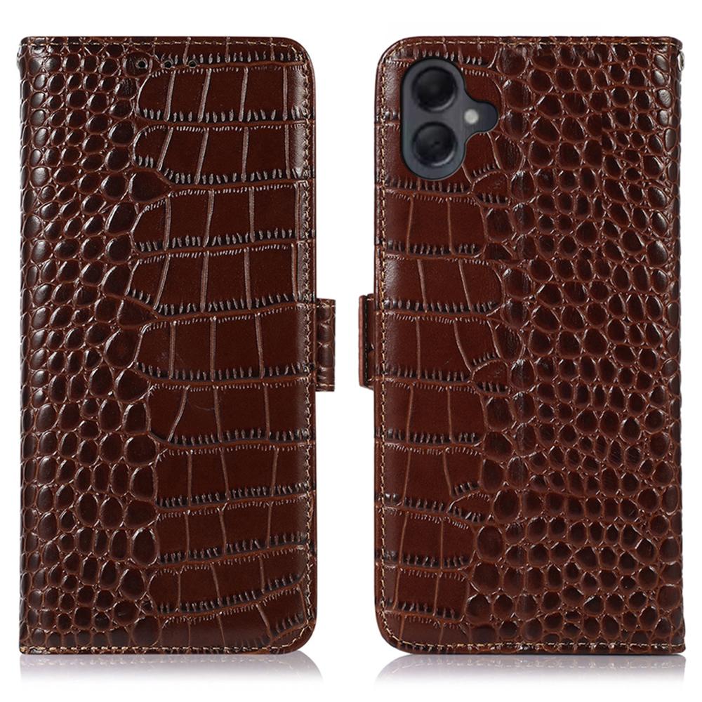 For Samsung Galaxy A07 Case Crocodile Texture Genuine Cow Leather Phone Wallet Cover