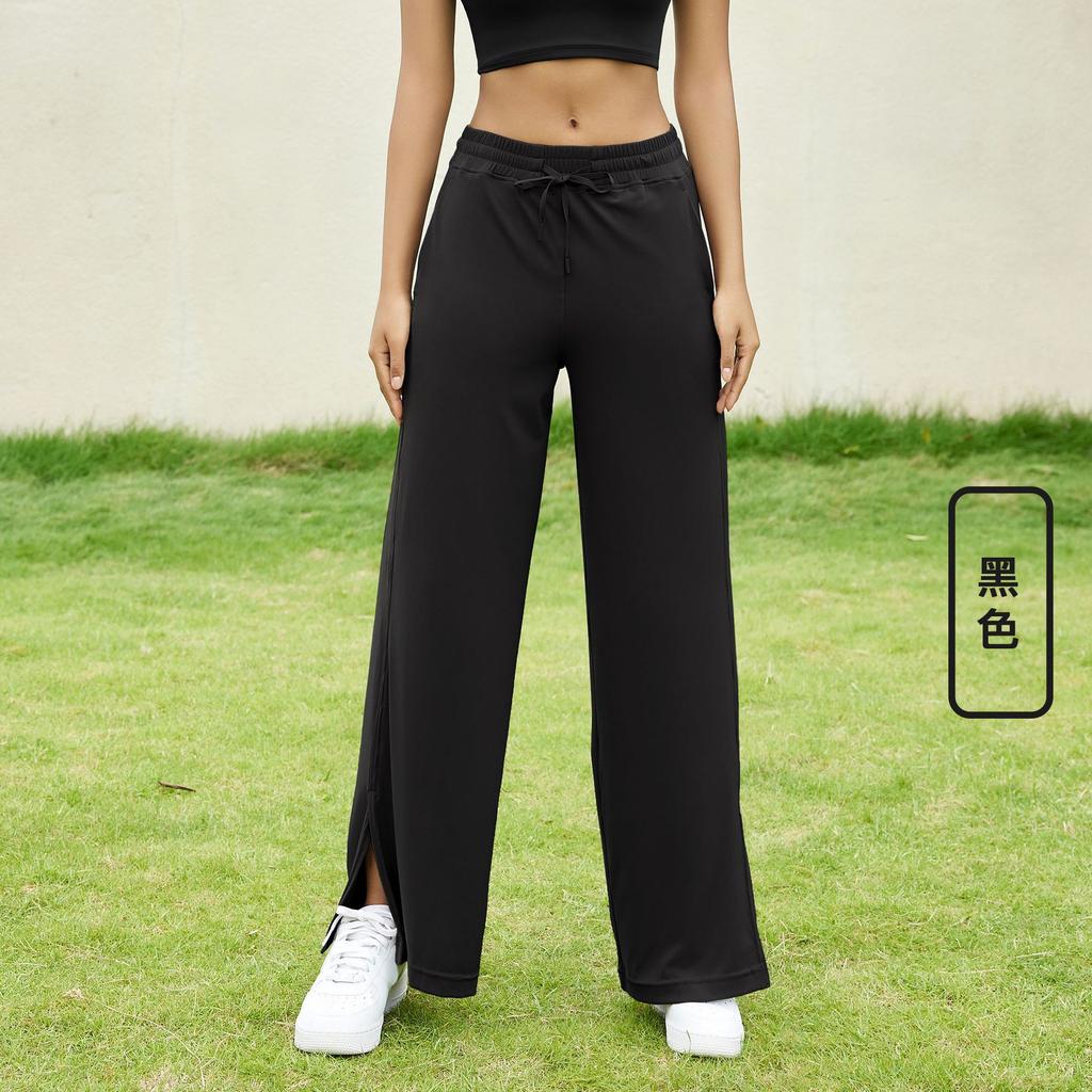 Sweatpants 7A Antibacterial Yoga Trousers High Waist Wide Leg Trousers Side Split Ends Women's Summer Loose Straight Pants Casual Wear