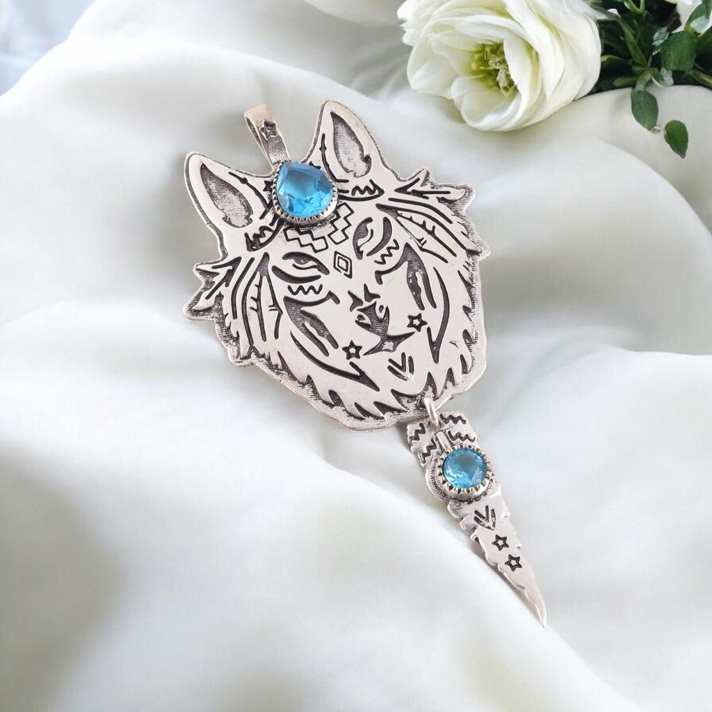 925 Sterling Silver Genuine Swiss Blue Topaz Gemstone Designer Chain Pendant 4" CP-26-5