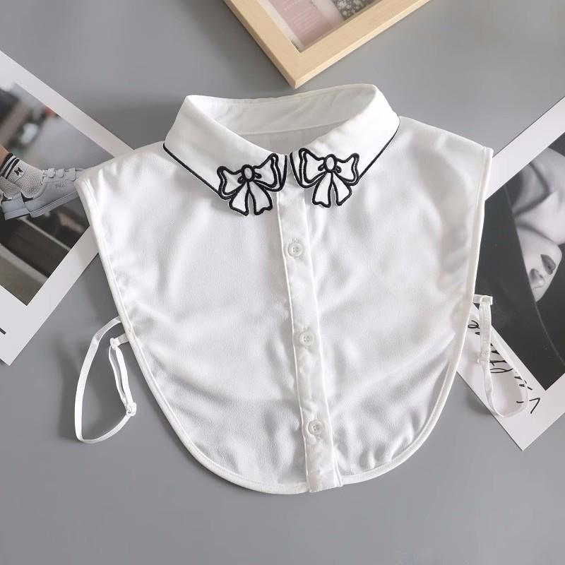 Women's Fake Collar Shirt White Fake Collar Women Detachable Collars Embroidery Cotton False Collar Shirt Col Amovible Femme