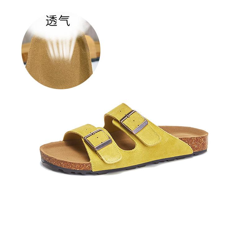 Leather Slippers Women's 2025 Summer New Flat-bottomed Outer Wear Buckle One-word Drag Casual Versatile Sandals Fashion Half Drag
