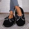 Cross-border versatile bow Doudou shoes fluffy bag heels home warm plush cute non-slip casual shoes