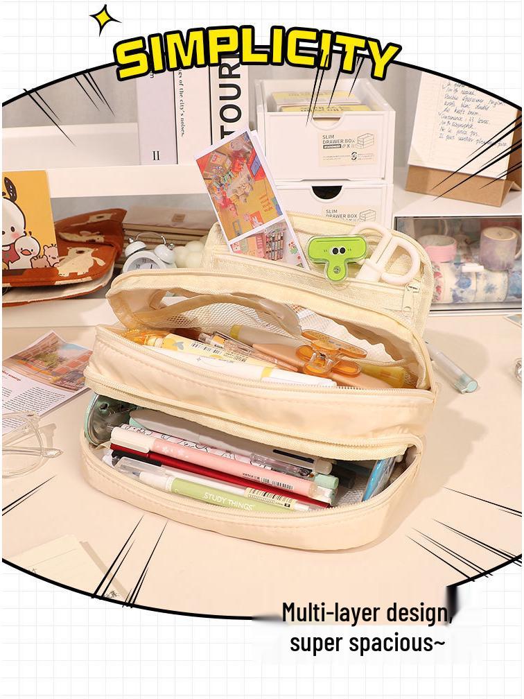 Minimalist Japanese-Style Pencil Case 2023: Large-Capacity Stationery Box for Students, Unisex