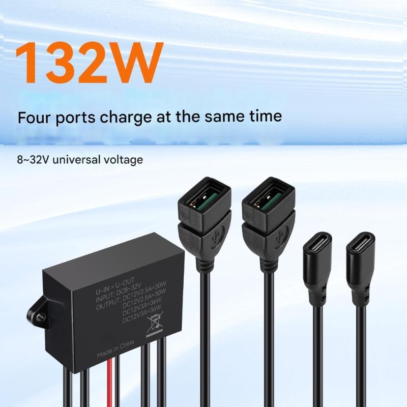 Car Modification Modified Phone Charging Module 12V/24V To USB Type C Female Adapter Fast Charging Harness Accessories
