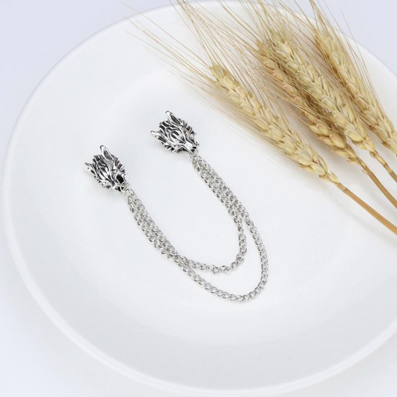 Wolfskopf Anstecknadel mit geschichteter Kette, Wolfskopf Anstecknadel Brosche Halloween Kostüm Schmuck Accessoire für Frauen Männer