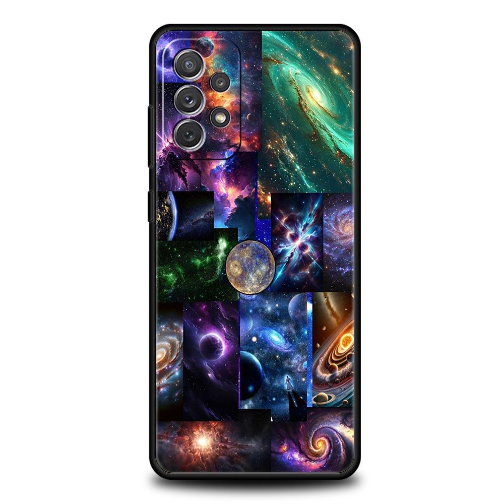 Universe Starry Sky Moon Phone Case for Samsung Galaxy A55 A35 A17 A07 A15 A13 A25 A51 A71 A72 A73 A32 A52 A52S A41 5G Soft TPU