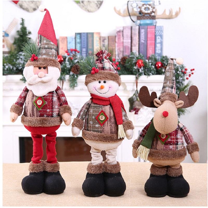 Santa Claus Christmas Ornaments Tree Decor Elk Snowman Plush Christmas Telescopic Doll Decoration For Home 2024 Navidad Gift Kid