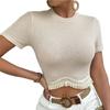 Round Neck Tassel Bottom Short T-shirt Spring/Summer New Women Slim Fit Crop Top Ladies Fashion Elegant Casual Solid Color Shirt Office Sweet Clothing