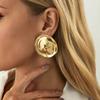 SHIXIN Trendy Geometric Round Stud Earrings for Women Punk Glossy Irregular Gold Color Piercing Earrings Fashion Jewelry Gift