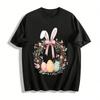 Easter Bunny Ear Wreath Egg Print Casual Top Pure Cotton T-shirt