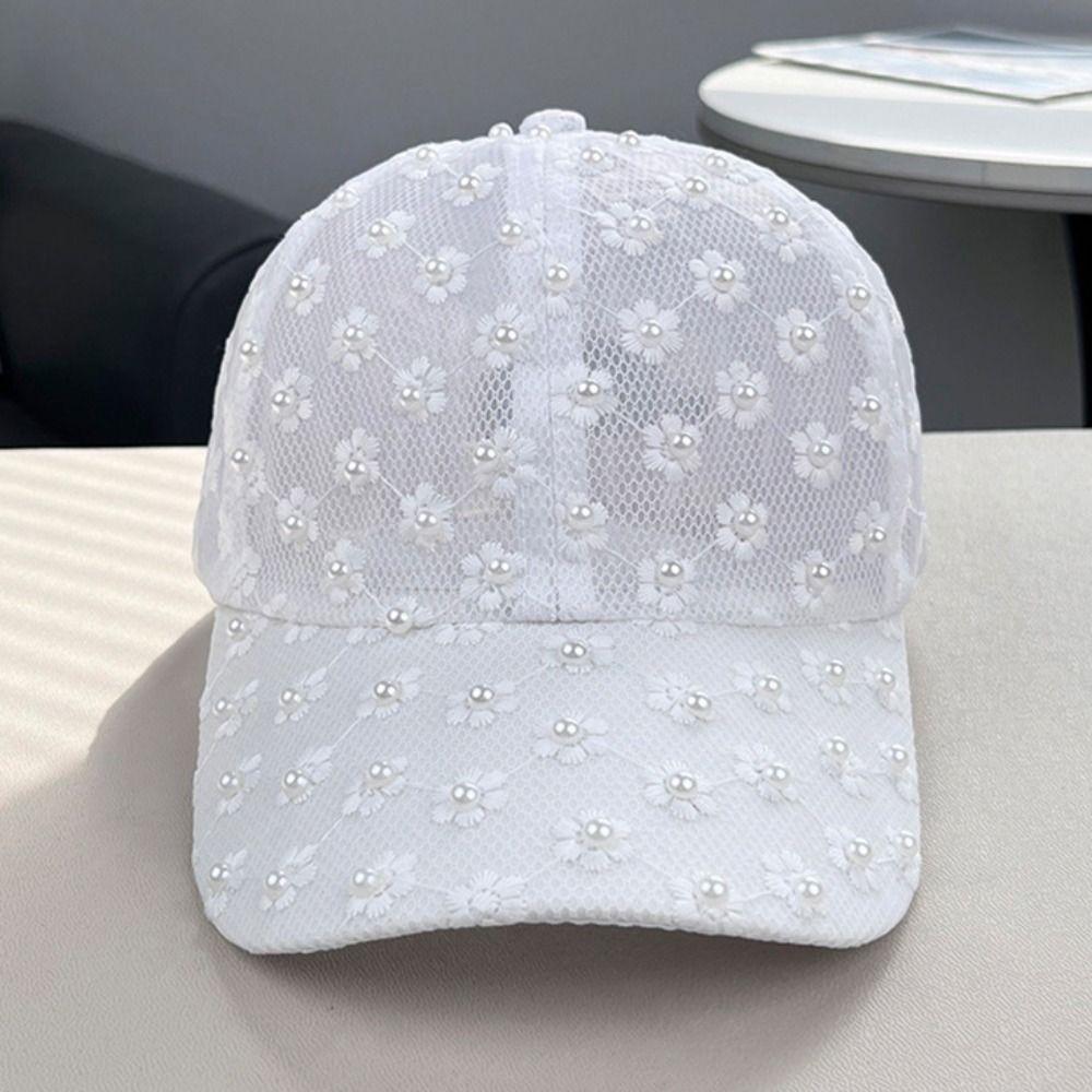 Breathable Embroidered Flower Baseball Hat Adjustable Mesh Peaked Hat Lace Baseball Cap Women