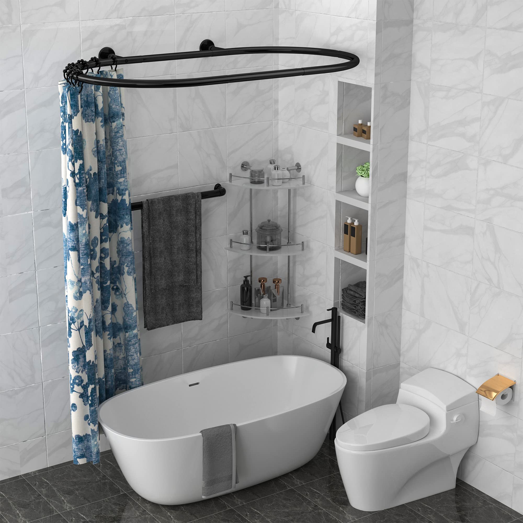 

Sikaiqi Алюминиевый сплав Овальный карниз для шторки для душа Обруч Квадратный карниз для ванной для ванн на ножках и отдельно стоящих ванн (черный)