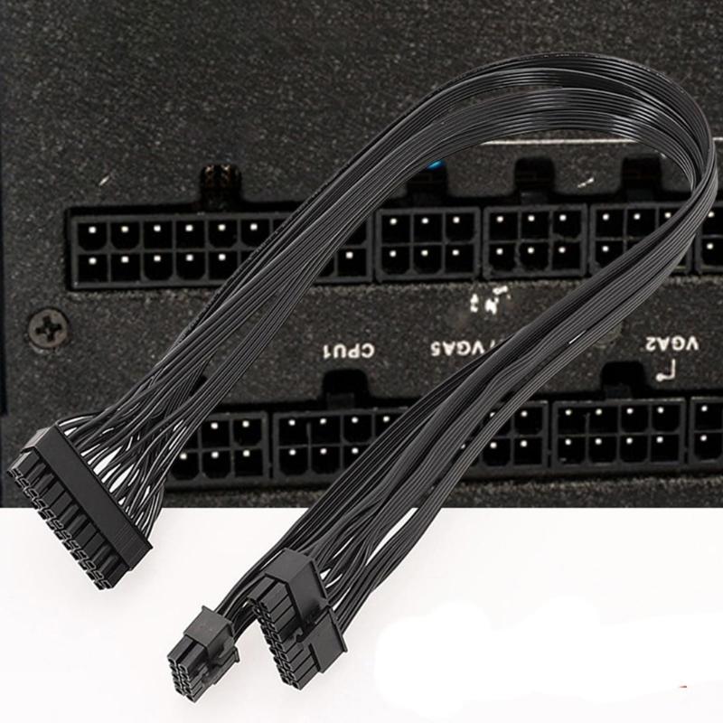 Black Flat 10Pin + 18Pin To 24Pin Modular Power Cable 18AWG for Computer Power Supply 60cm Length