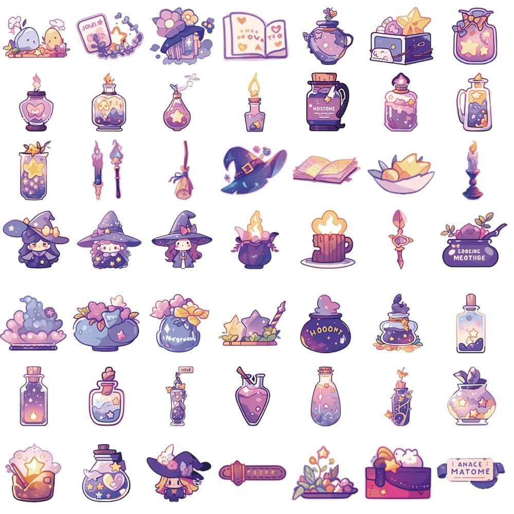 50PCS Cute Cartoon Magic Potion Sticker Decals Living Room Laptop Luggage Art Picture Landscape Skateboard Decoration Stickers