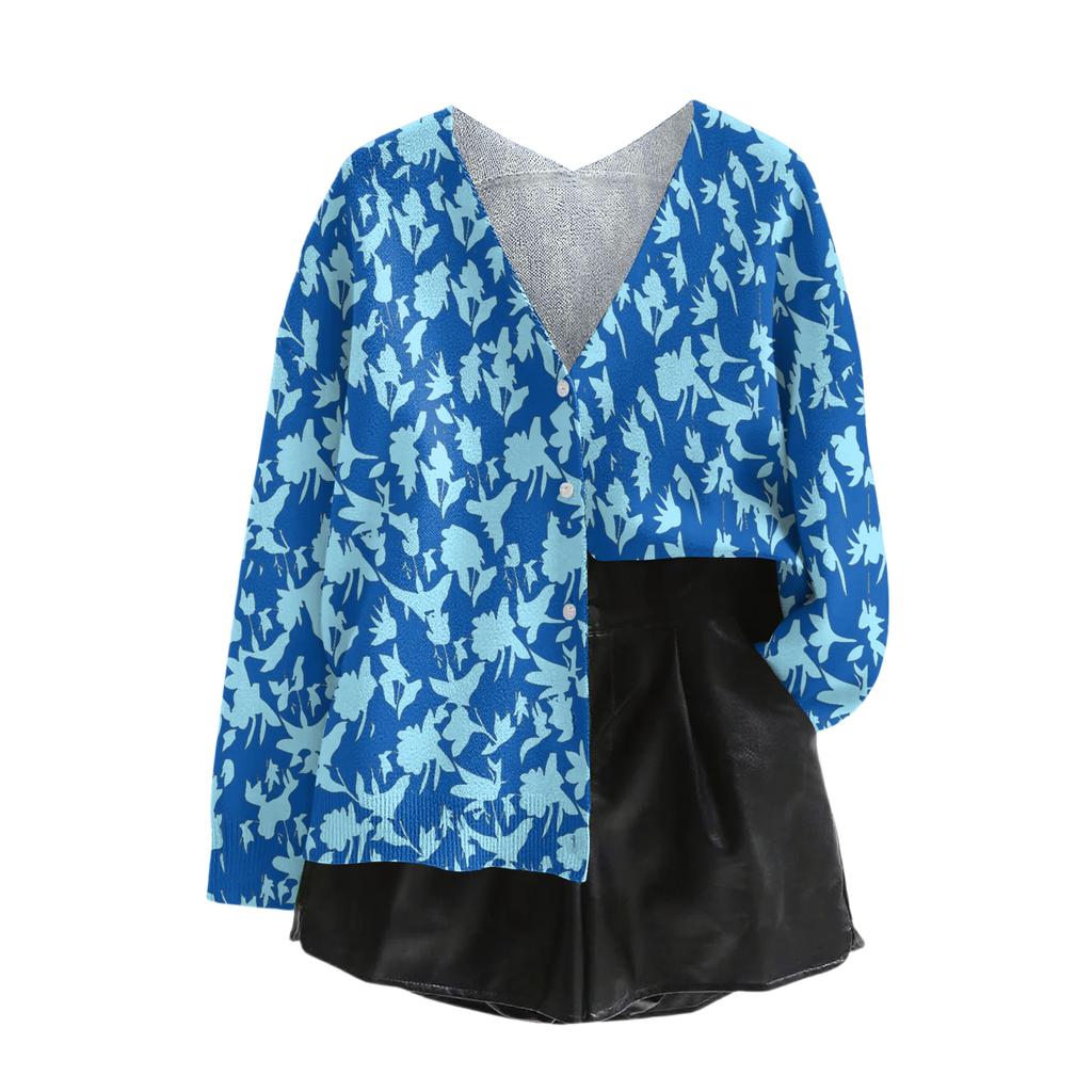Women's V Neck Top Printing Thickened Plush Cashmere Warm Long Top