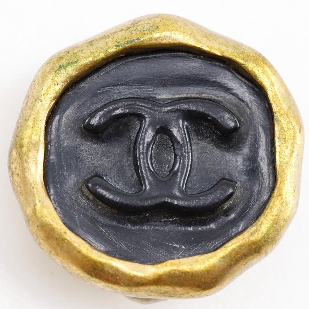 CHANEL COCO Mark Earring vintage black Plated Gold 23.1g Women Used