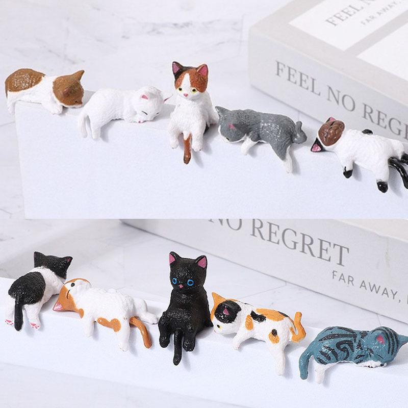4-10 Pcs Cute Kitten Decoration Creative Sleeping Cat Doll Home Ornaments Toys Cat Car Micro Landscape Decoration Adorable Gifts