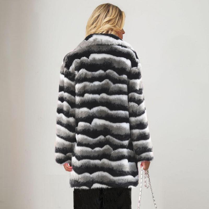 Winter New High-end Fashionable Lady Fur Imitation Rex Rabbit Fur Chinchilla Lapel Fur Coat Medium and Long Women's Clothing