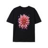 Women's Black Short Sleeve T-Shirt with Pink Dahlia Watercolor Print - Casual Loose Fit Round Neck Blouse, Lightweight Summer Floral Shirt