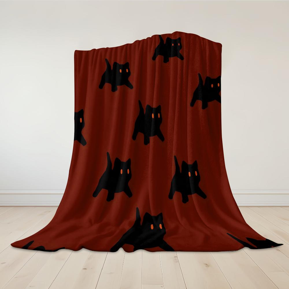 Crimson Black Cats Flannel Blanket Warm Soft Halloween Christmas Couch Warm Cozy Decorative Decor Gift for All Season