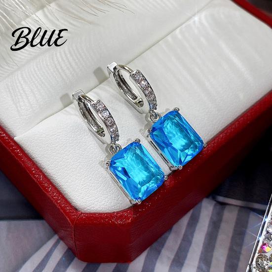 High-quality Zircon Earrings Large Dangling for Women Sparkling Cube-shaped Fashionable