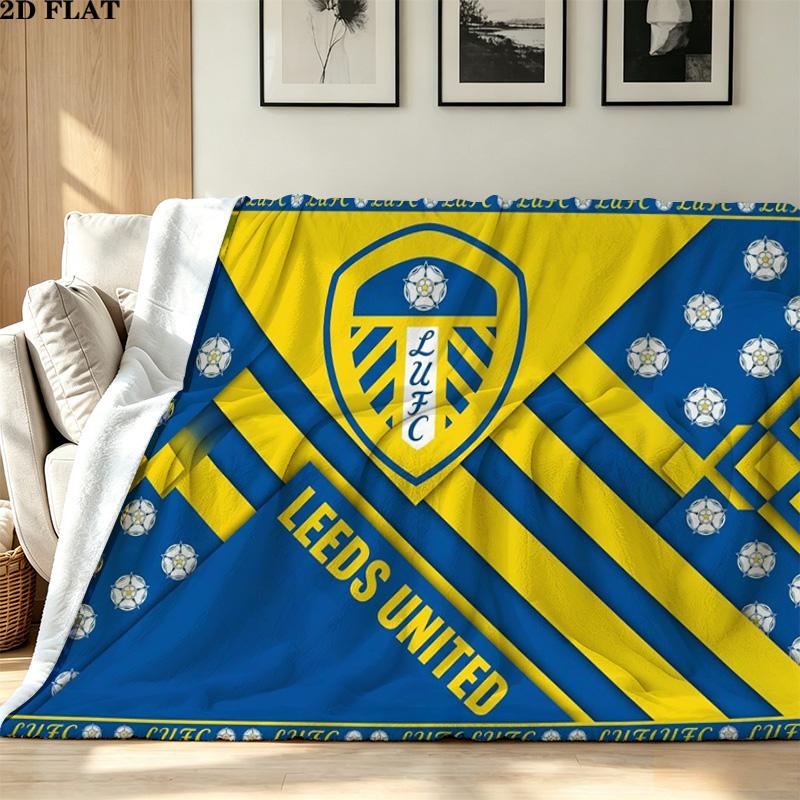Leeds United Logo Print Flannel Blanket High Quality Warm Comfortable Cover for All Seasons Perfect for Gifts Home Decor