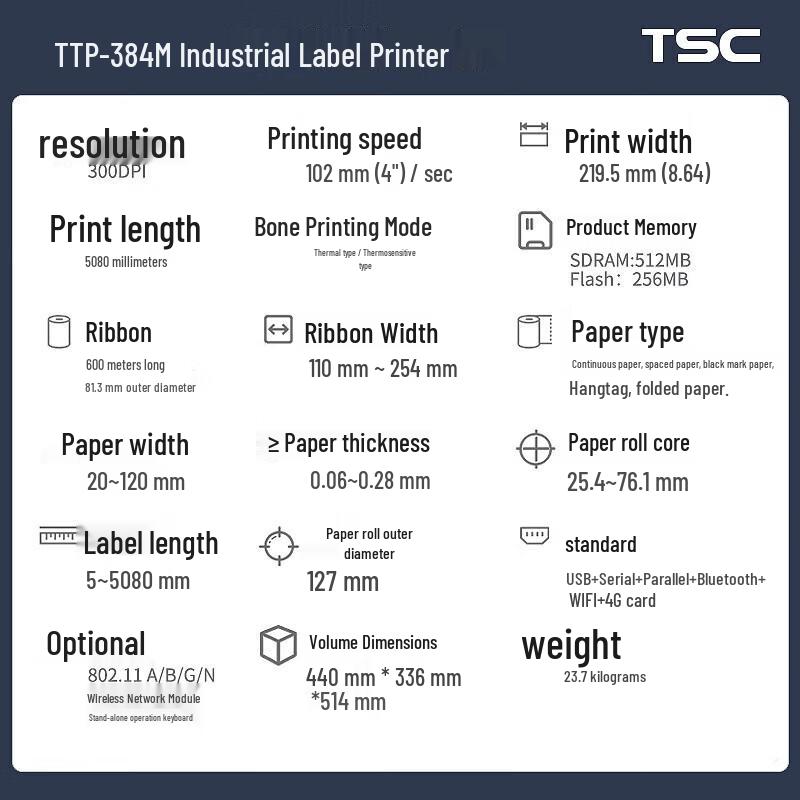 TSC TTP Wide-Format Industrial Barcode & Label Printer