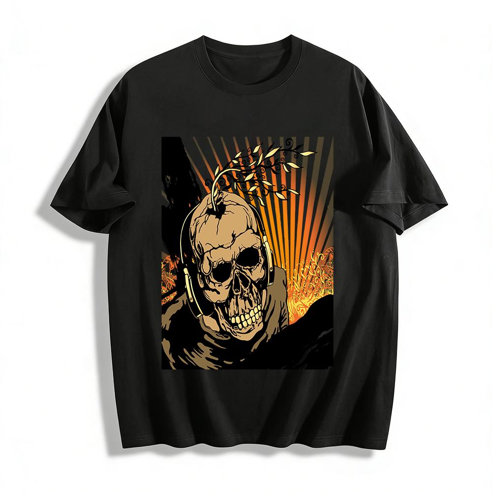 

Skull With Headphones Graphic Print Trendy Top Pure cotton T-shirt 6XL