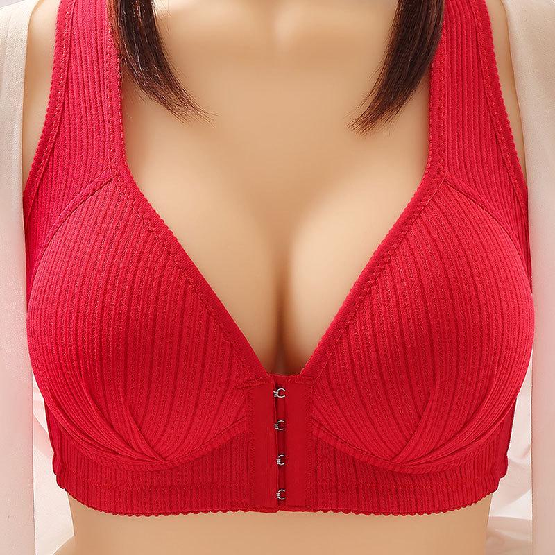 Plus Size Front Closure Wire-Free Push-Up Bra with Side Support for Mature Women
