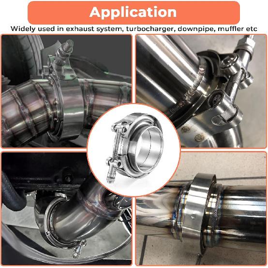 1.75 Inch V Band Clamp With Flange Male Female, 304 Stainless Steel V-Band Flange Kit For Turbo, Downpipes, Exhaust Systems
