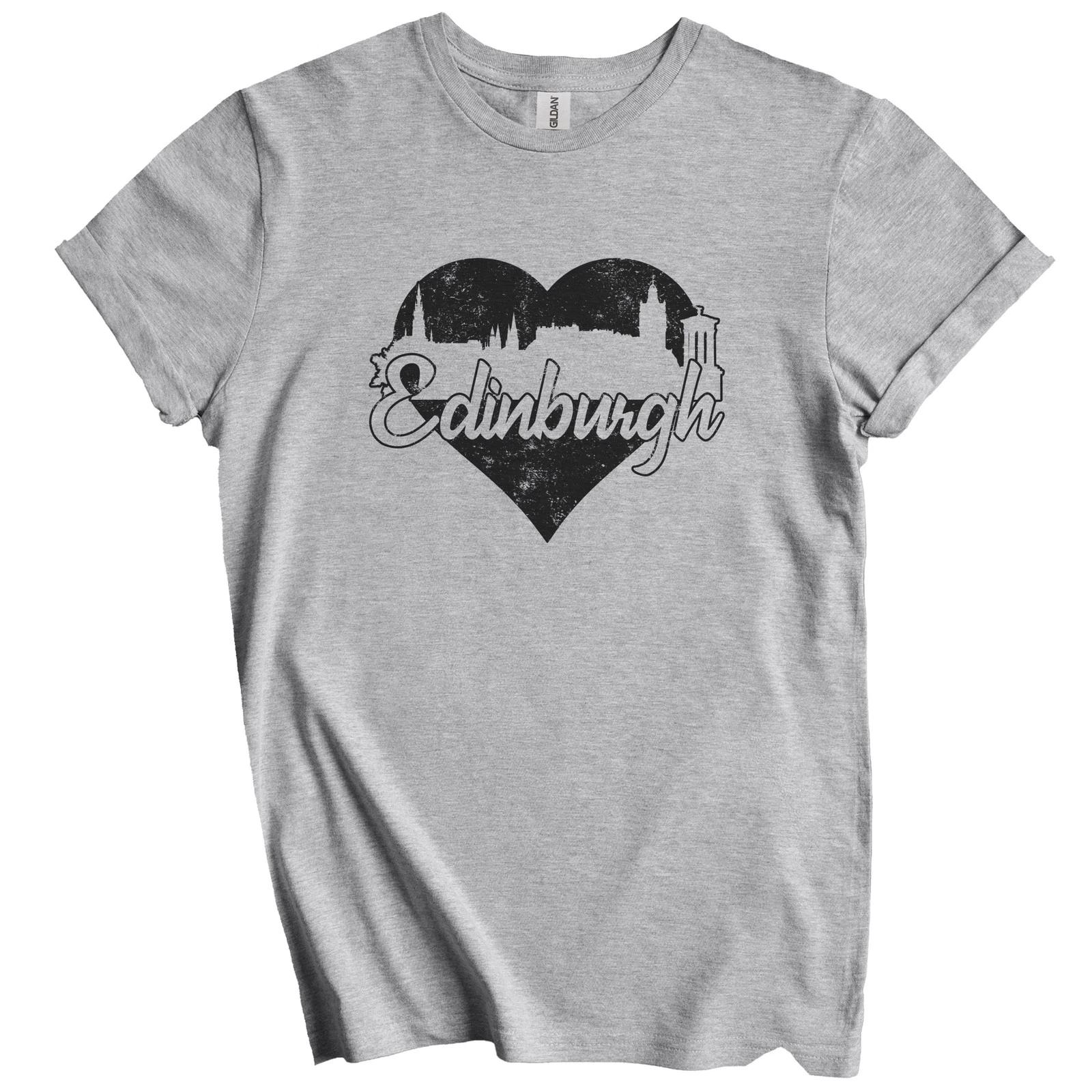 Retro Edinburgh Scotland Skyline Heart Distressed T-Shirt S